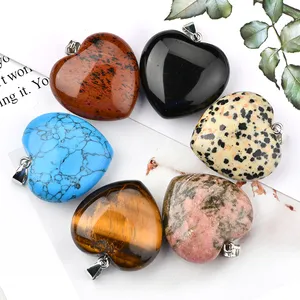 30mm Customized High Quality Natural Gemstone Puffy Heart Pendant Puffy Heart Pendant