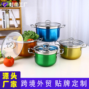 Stainless Steel Soup <b>Pot</b> <b>Set</b> Colored 5 Piece Induction Compatible Household Stewing <b>Pot</b> With Glass Lid - Product Image 5