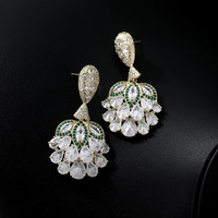 Boucles d'oreilles tendance de luxe en zircon cubique coloré, motif feuille verte, ananas exagéré, pour femme