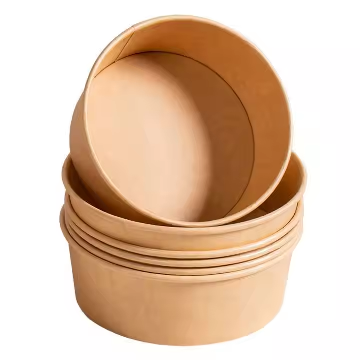 Custom Free Sample Recyclable Biodegradable Reusable Salad Plate Kraft Round Paper Bowl for Food Soup Snack Cups