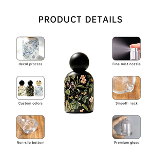 Botella de perfume de vidrio transparente redonda de lujo de diseño personalizado, premium, de 30 <span class=keywords><strong>ml</strong></span>, <span class=keywords><strong>50</strong></span> <span class=keywords><strong>ml</strong></span>, 100 <span class=keywords><strong>ml</strong></span>, con cierre negro, vacía, con impresión UV. - Product Image 5