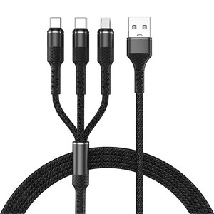 Cable de datos trenzado de nailon de uno a tres conductores, carga rápida 3A para teléfonos móviles Apple, Android y Tipo C - Product Image 5