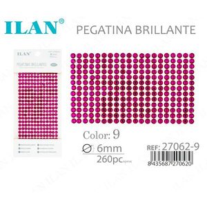 Adesivo glitterato con strass Ilan 6 mm colore 9 rosa 260 pezzi - Product Image 3