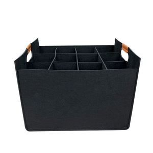 Felt Wine Storage Box 37x32x27cm With Dividers For 12 Bottles Minimalist Design Black And Dark Gray Wine Holder - Product Image 2