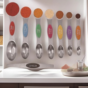 Juego de 8 piezas de acero inoxidable magnético de dos cabezas, cuchara de sal de cocina para hornear, herramienta de medición creativa - Product Image 1