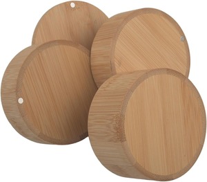 Tempat Garam Tiga Susun dengan Tutup Putar Magnetik, Wadah Penyimpanan Kayu Akasia Bulat, Stoples Kayu untuk Garam dan Bumbu - Product Image 4