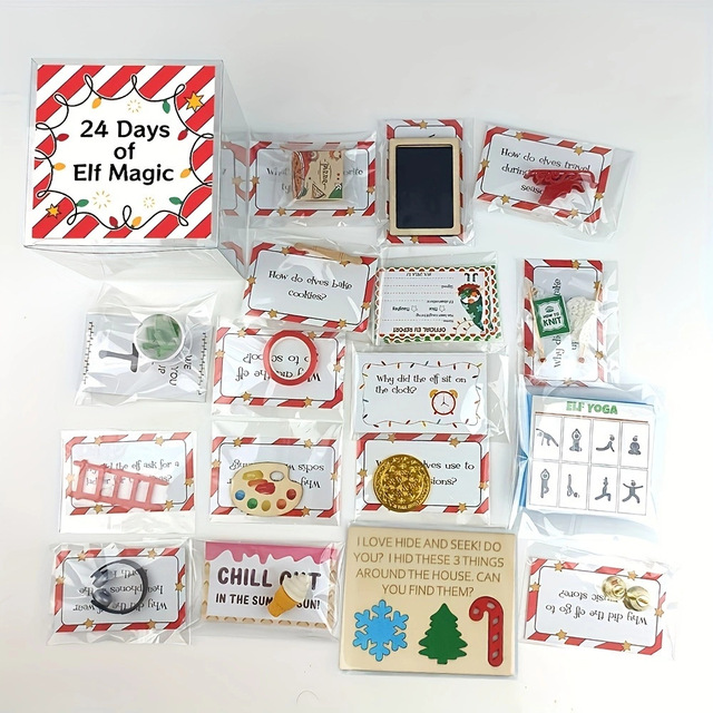 24-Day Elf Prop Kit Countdown to Christmas with Daily Mischief Accessories & Scene Ideas