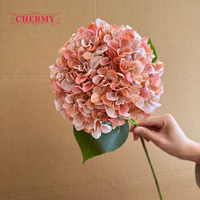 Bunga Hydrangea Sutra Gradasi Hangat DC208, Tangkai Tunggal, Kepala Besar, Bunga Hydrangea Buatan untuk Dekorasi Pernikahan & Rumah