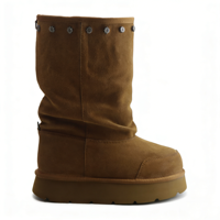Vente en gros OEM/ODM Bottes d'hiver classiques en cuir pour femmes Chaussures hautes jusqu'au genou Chaudes Fourrure Cuir de vache Peau de mouton Vente directe d'usine