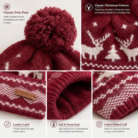 Bonnet tricoté jacquard femme motif renne de Noël avec pompon, chaud et tendance pour l'hiver, personnalisable avec logo OEM