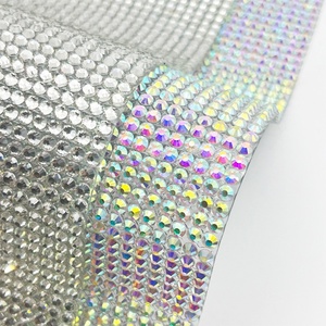 Oleeya 24*40cm Crystal and AB Crystal Rhinestones Trimming Hot Fix Rhinestone Mesh Sheet for Hot Fix Custom Self Adhesive Sheet - Product Image 2