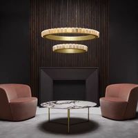 Lámpara Colgante LED Translúcida de Latón Macizo, Minimalista, Circular, Multicapa, Altura Ajustable, para Sala de Estar