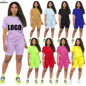 Conyson heißer Verkauf Sommer Benutzer definiertes Logo Made Outdoor Frauen reine Farbe Sporta nzug Kleidung zweiteilige Erwachsenen T-Shirt Shorts Kleidung Set