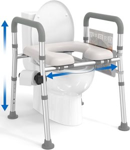 Kursi Commode aluminium dapat diatur tinggi, kursi Toilet kamar mandi portabel untuk orang tua dengan pegangan rolator - Product Image 1