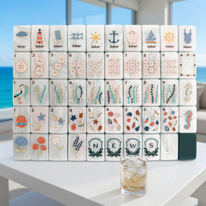 Luxury Green Coastal Style White Shell Acrylic Mahjong Set With Engraved Patterns For Family <b>Entertainment</b> & Gatherings - Product Image 1