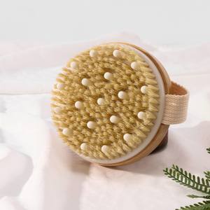 Cerdas de jabalí natural, masajeador de baño para celulitis, cepillos de ducha, cepillo de baño de cuerpo seco redondo de madera con nodos de masaje suave - Product Image 5