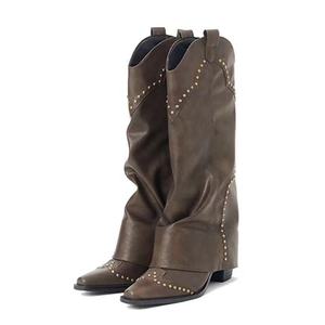 2023 été bout pointu goujons cowgirl bottines mollet plus large dames bottes d'équitation - Product Image 4