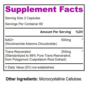 Suplemento de NAD+ con Trans-Resveratrol |   Antioxidante, Energía, Apoyo Inmunológico y para el Sueño |   Cápsulas Veganas OEM Marca Privada - Product Image 2