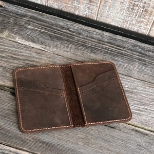 High Quality Crazy Horse Vintage Simple Slim Bifold Business Card Holder Genuine Leather Wallet - Product Image 1