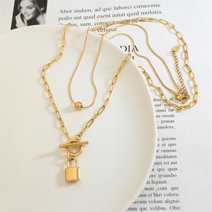 Popular Stainless Steel <b>Lock</b> Charm <b>Necklace</b> Gold Plated Bead Pendant <b>Necklace</b> - Product Image 2