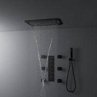 Douche thermostatique multifonctionnelle à jet de pluie, avec système de douche complet pour le corps, noir mat, 16 x 24 pouces, avec douchette à main