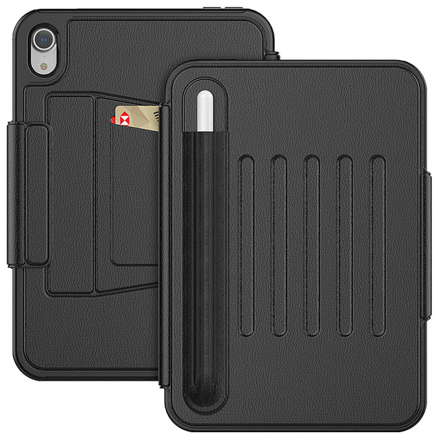 Anti-fall PU Leather Smart Folio Tablet Shell for iPad Mini 6 Mini 7 Adjust Stand Pencil Card Slot Magnetic Flip Case
