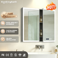 Armoire de salle de bain moderne avec miroir LED, en acier inoxydable, anti-buée, murale, à double porte, avec miroir et éclairage LED