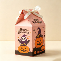 Caja de cartón OEM para dulces con lazo, regalo de fiesta, caja de calabaza de Halloween con ventana, para chocolate, alimentos y galletas