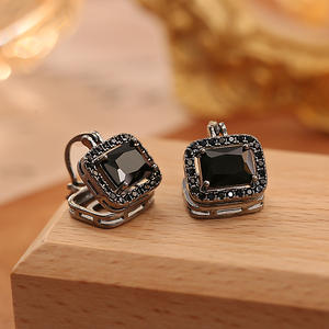 Black Copper Cyberpunk Square Zircon Hoop <strong>Earrings</strong>-Trendy Light Luxury Korean Style With Edgy Elegance - Product Image 3