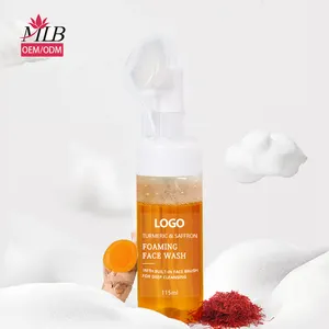 Lavagem facial orgânica personalizada de marca própria, limpador facial calmante e iluminador de pele, bolha de cúrcuma vegana natural, espuma