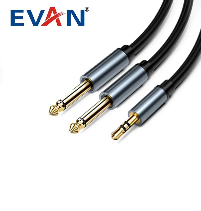 To 2*6.35mm Microphone Speaker Audio Cable 2 Cores Computer Mixer 3.5mm Silicon Audio Splittercable Hot Sale 3.5mm Male Stereo