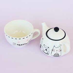 Juego de Té de Cerámica Francés Romántico con Diseño de Gato, Hecho en China, Color Negro y Blanco, para Regalo, Decorativo - Product Image 4