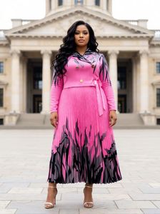Damen Übergröße Hot <span class=keywords><strong>Pink</strong></span> <span class=keywords><strong>Blazer</strong></span>-Stil Maxikleid |   Abstraktes Muster Langarm Plissiertes Kleid - Product Image 2