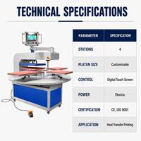 Presse à chaud entièrement automatique à 4 stations rotatives pneumatiques numériques pour le transfert par sublimation sur vêtements et textiles