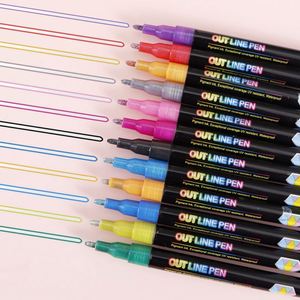 Marqueur d'art double trait argenté fluorescent non toxique écologique pointe 1 mm pour étudiants, art, graffiti, peinture, journal créatif - Product Image 1