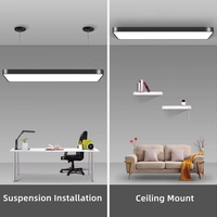 Panneau lumineux LED en fer 1200 mm x 72 W, hauteur réglable, rectangulaire, lumière du jour, CRI élevé 80, dimmable, noir, anti-éblouissement 360°