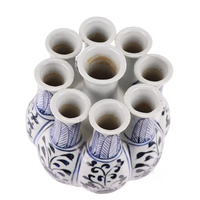 Vase en porcelaine bleu et blanc classique de luxe fait main de Jingdezhen avec 9 trous, tulpière, décoration d'intérieur