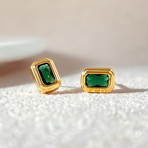 Brass Jewelry 18K Gold plated Geometric <b>Earring</b> CZ Pave Rectangle <b>Earrings</b> <b>Studs</b> for Women Daily - Product Image 1