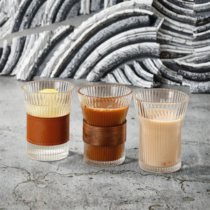 كوب زجاجي عصري عالي الجودة للمنزل مقاوم للحرارة بتصميم خطوط عمودية ومضلع للقهوة اللاتيه - Product Image 2