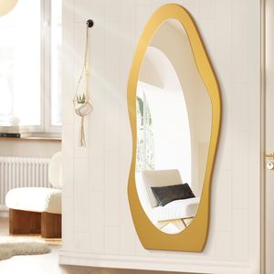 <span class=keywords><strong>Miroir</strong></span> moderne en <span class=keywords><strong>bois</strong></span> doré pleine longueur pour chambre à coucher <span class=keywords><strong>Miroir</strong></span> complet en <span class=keywords><strong>bois</strong></span> avec <span class=keywords><strong>porte</strong></span> surdimensionnée irrégulière et ondulée <span class=keywords><strong>Miroir</strong></span> de sol design - Product Image 2