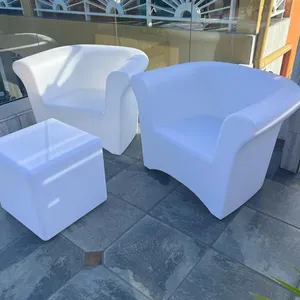 Luxury Commercial White Plastic Lounge Sofa Outdoor Remote RGB Color Lighting Led Sofa For Bar KTV Night Club Party Furniture