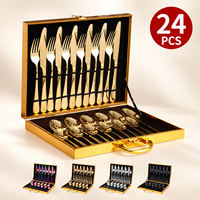 Ensemble de couverts élégants en acier inoxydable de 24 pièces avec boîte de rangement de luxe pour restaurant, hôtel, salle à manger