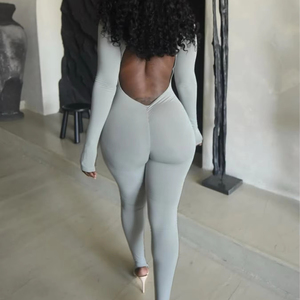 <span class=keywords><strong>Tuta</strong></span> 2025 autunno stile High Street europeo e americano <span class=keywords><strong>con</strong></span> scollo a V Sexy aderente <span class=keywords><strong>tuta</strong></span> moda donna alta elasticità - Product Image 3