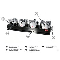Mandrin hydraulique matriciel Premium à 4 stations HMC25 136 4, Précision de centrage de 0,02 mm, Mâchoires souples à changement rapide pour maintien d'outils CNC