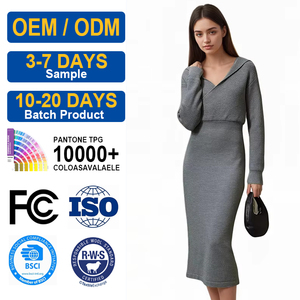 Produttori di Abbigliamento OEM ODM, Abito Casual da Donna, Aderente, Lavorato a Maglia, Scollo a V, Manica Lunga, in Nylon/Cotone, Lunghezza Midi, Stile Minimalista - Product Image 1