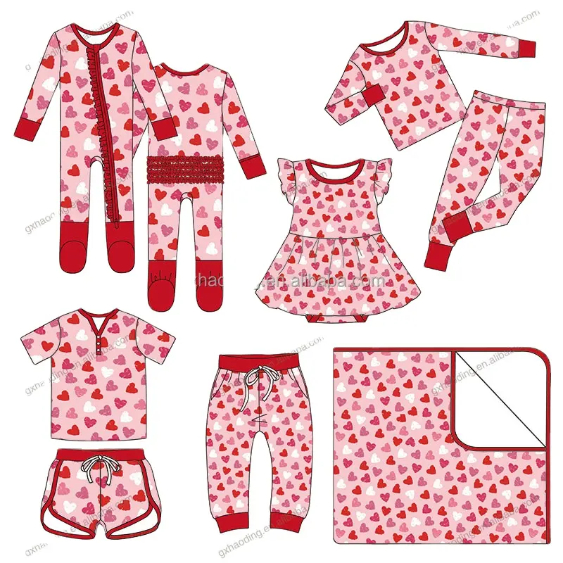 Valentine's Day Winter Bamboo Fabric Long Sleeve Baby Fold Over Sleepwear pajamas printed onsie Bamboo baby Romper Clothing