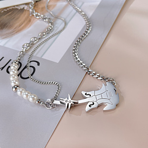 Collana pendente per chitarra in acciaio inossidabile mezza catena mezza perla da <span class=keywords><strong>donna</strong></span> alla moda per festa dal negozio di <span class=keywords><strong>gioielli</strong></span> <span class=keywords><strong>Online</strong></span> - Product Image 2