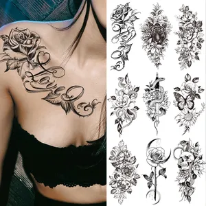 Autoadesivo del tatuaggio temporaneo impermeabile ti amo tatuaggi Flash stampa labbra farfalla fiori Body Art braccio manica finta Tatoo donna