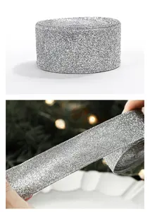 Wholesale Personalized Golden Cloth Glitter Powder Christmas Wired Edge Ribbon Christmas Gift Wrap Boxes Christmas Ribbon Roll