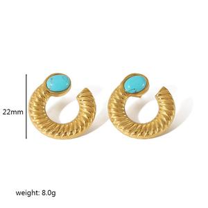ต่างหูแฟชั่นทรงเรขาคณิตประดับเทอร์ควอยซ์ชุบทอง 18K สำหรับผู้หญิง - Product Image 4